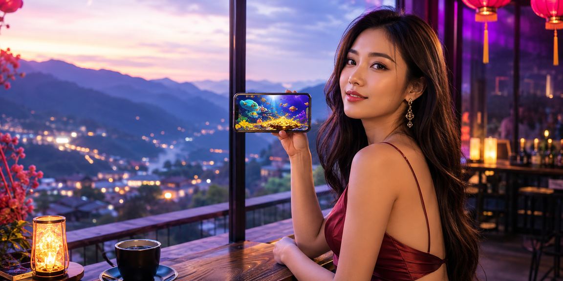Người dùng ở Sa Pa ngồi cà phê buổi sáng và duyệt ưu đãi khuyến mãi trên điện thoại
